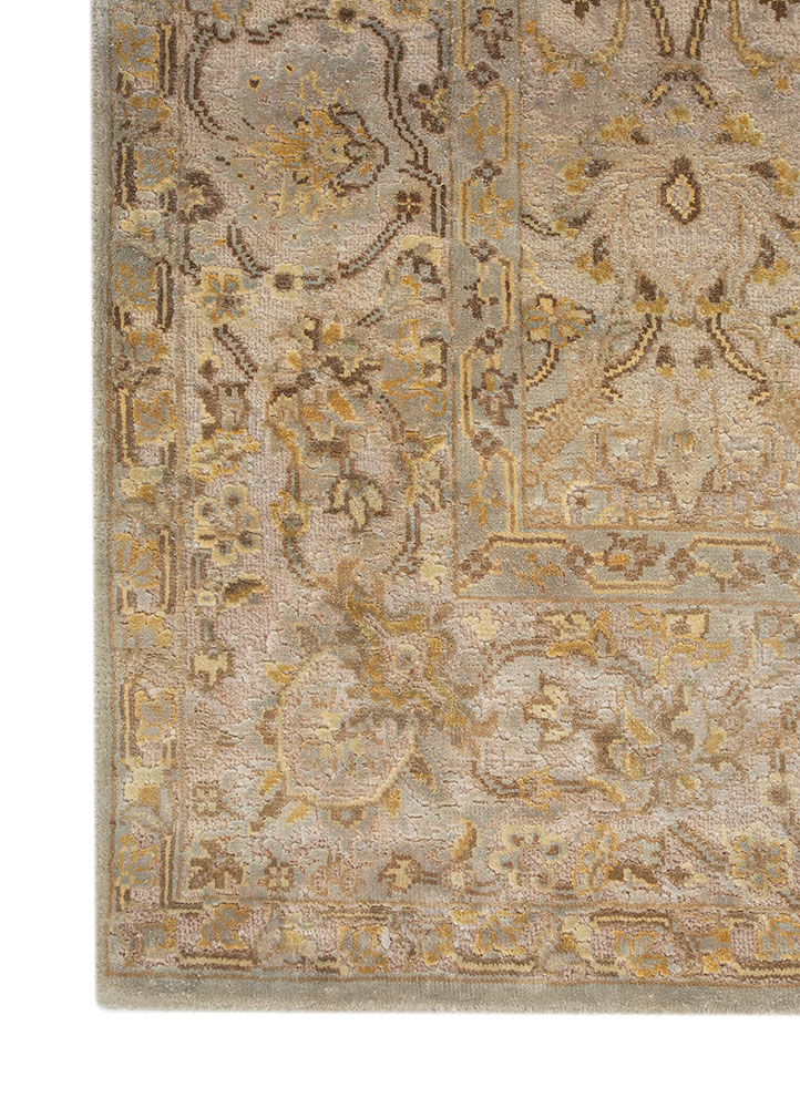 aurora blue wool and silk hand knotted Rug - Corner