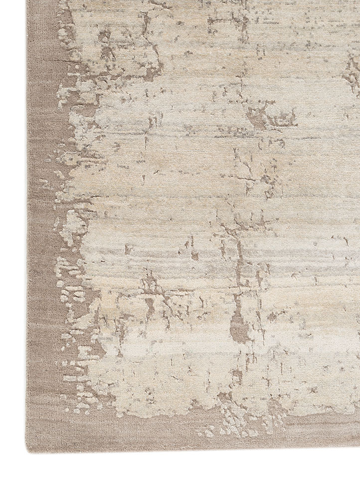 entropy ivory wool and silk hand knotted Rug - Corner