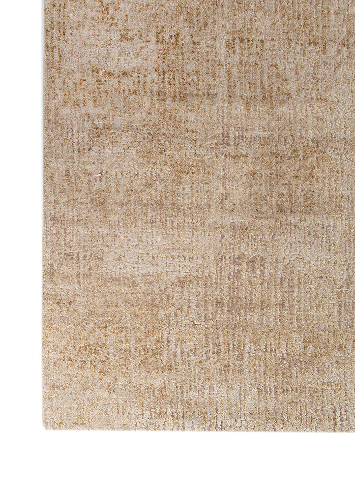 entropy beige and brown wool and silk hand knotted Rug - Corner