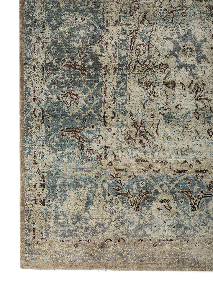 aurora ivory wool and silk hand knotted Rug - Corner