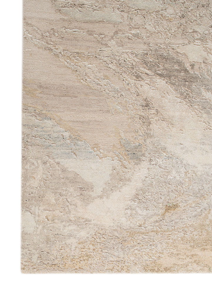 entropy ivory wool and silk hand knotted Rug - Corner