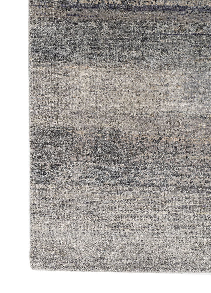 entropy blue wool and silk hand knotted Rug - Corner