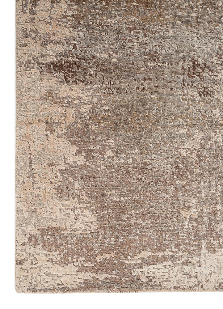entropy ivory wool and silk hand knotted Rug - Corner