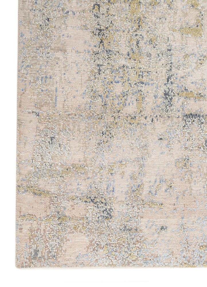 entropy ivory wool and silk hand knotted Rug - Corner