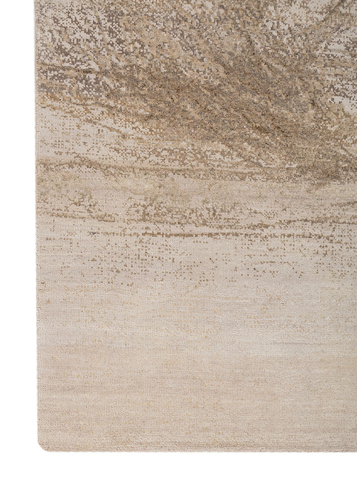 entropy ivory wool and silk hand knotted Rug - Corner