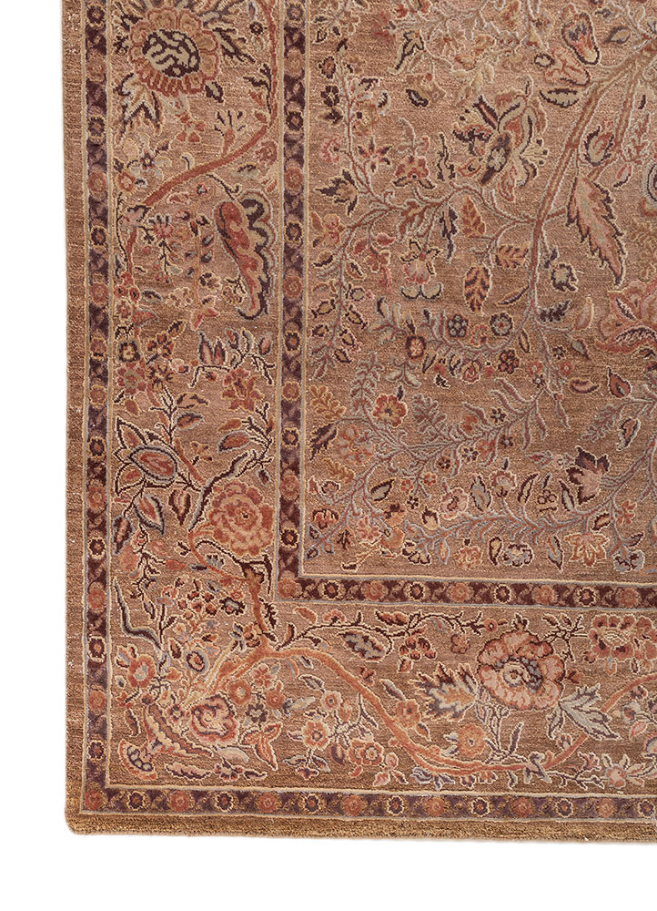 gulmarg red and orange wool and silk hand knotted Rug - Corner