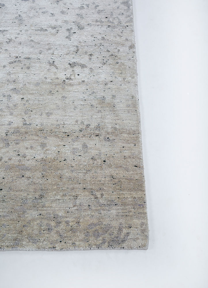 entropy ivory afghan wool and silk hand knotted Rug - Corner