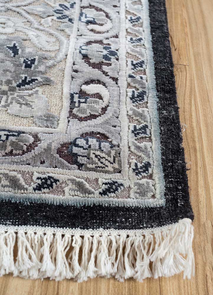 cyanna grey and black wool and silk hand knotted Rug - Corner