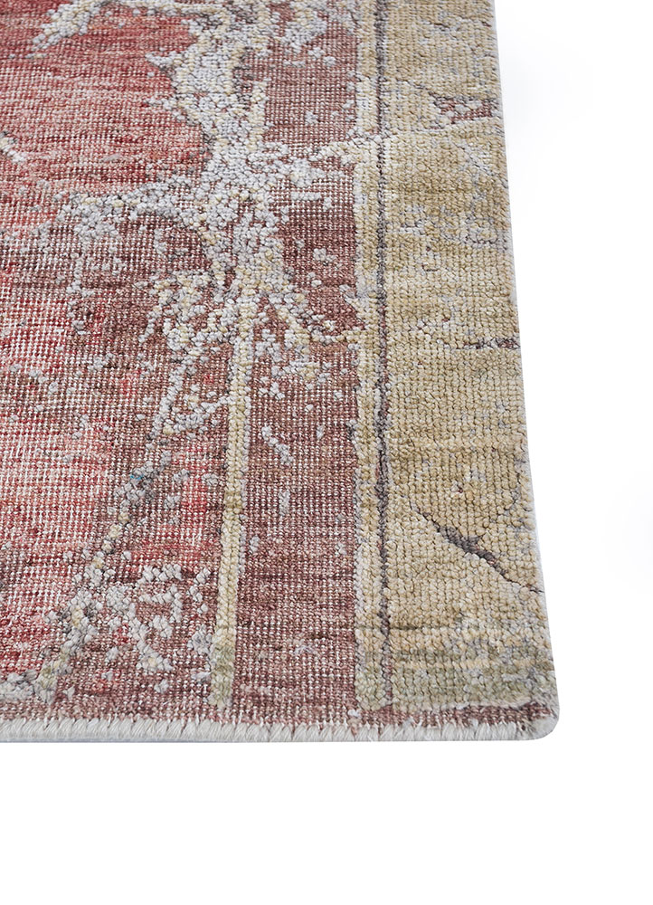 far east red and orange afghan wool and silk hand knotted Rug - Corner