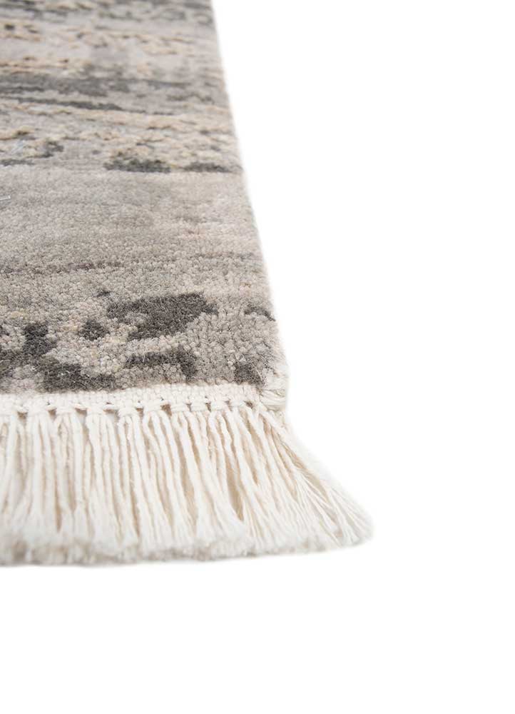 entropy ivory wool and silk hand knotted Rug - Corner