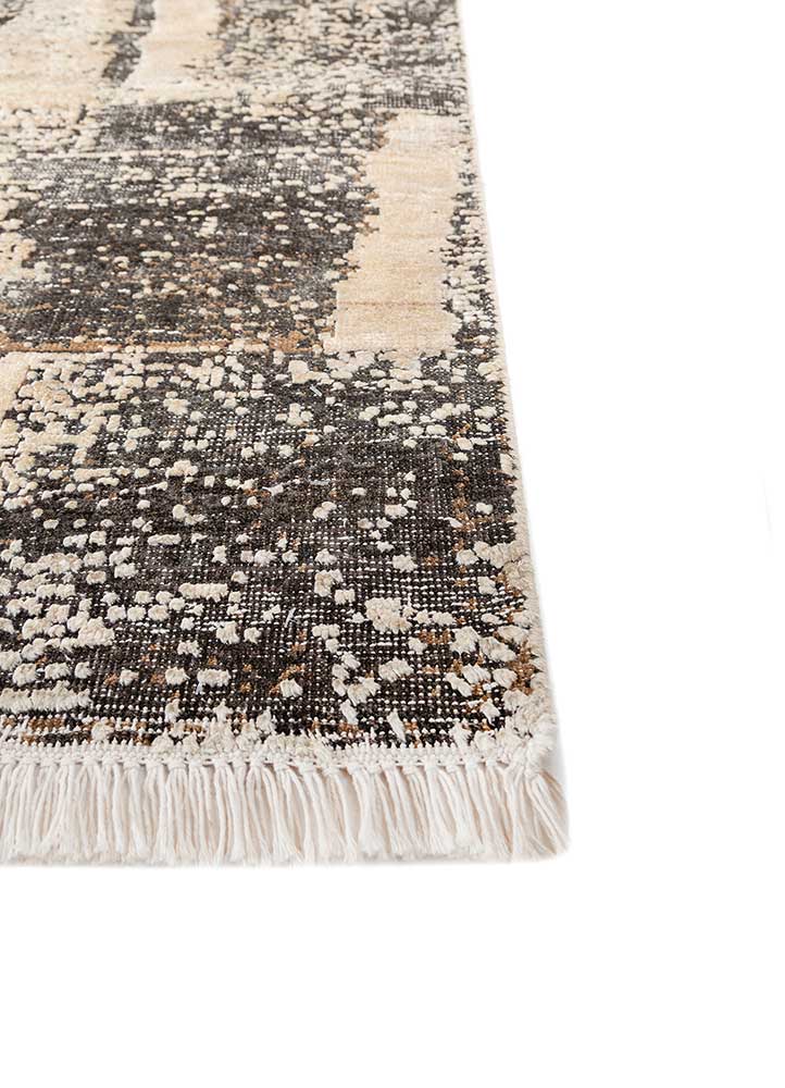 entropy beige and brown wool and silk hand knotted Rug - Corner
