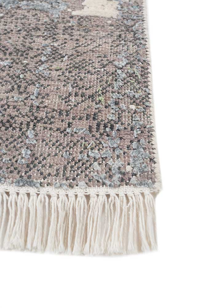 entropy ivory wool and silk hand knotted Rug - Corner