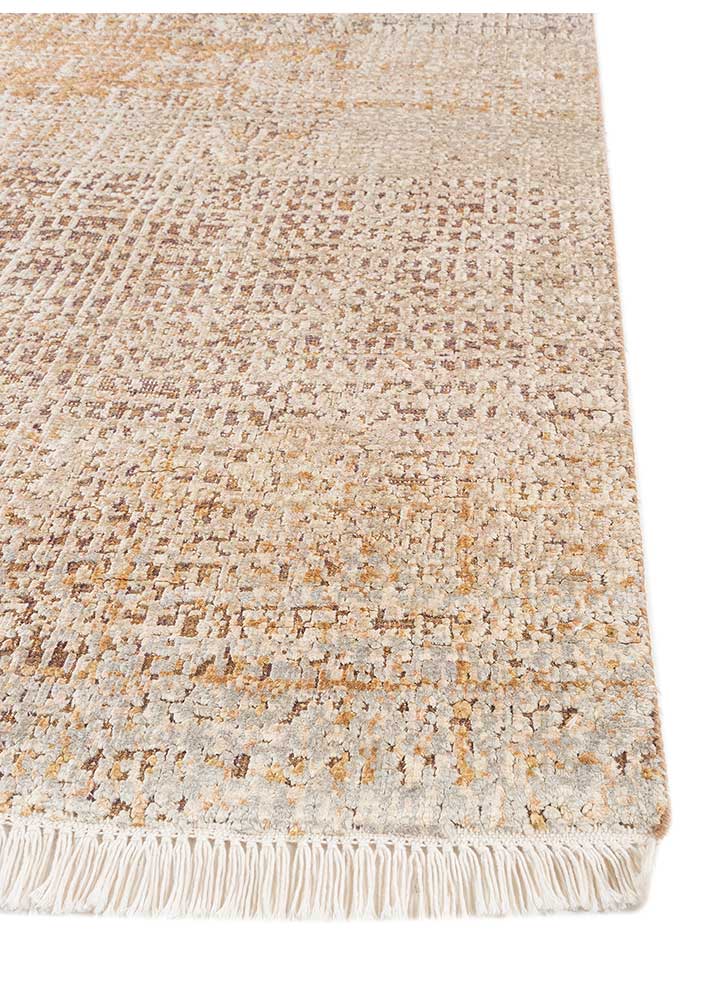 entropy ivory wool and silk hand knotted Rug - Corner