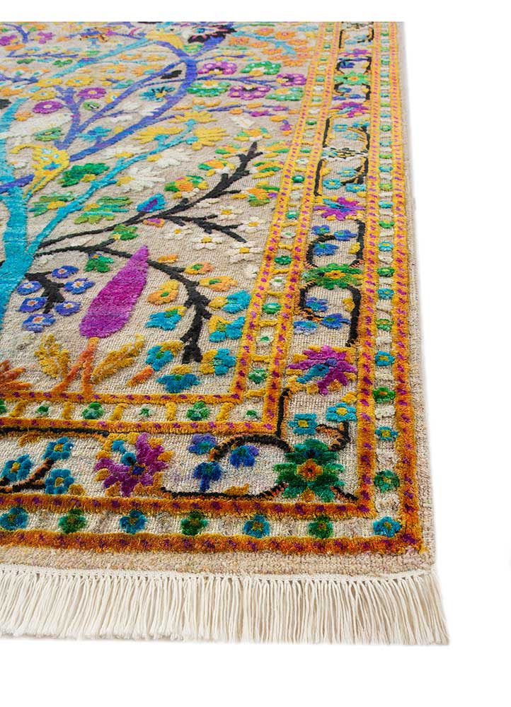 aurora ivory wool and silk hand knotted Rug - Corner