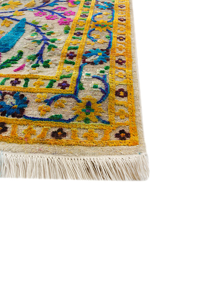 aurora ivory wool and silk hand knotted Rug - Corner