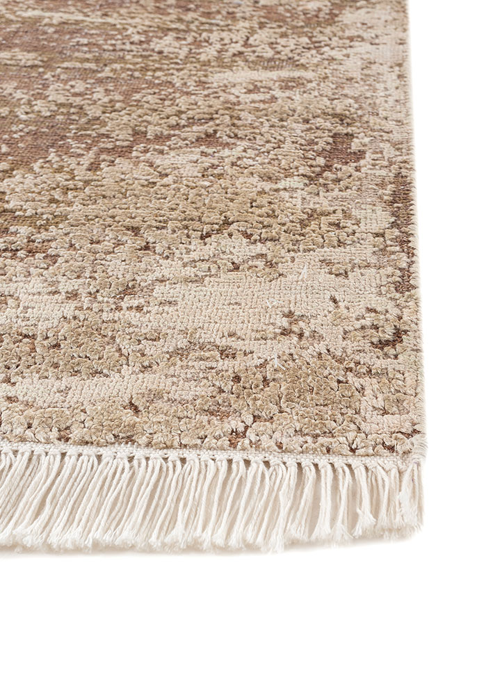 entropy beige and brown wool and silk hand knotted Rug - Corner