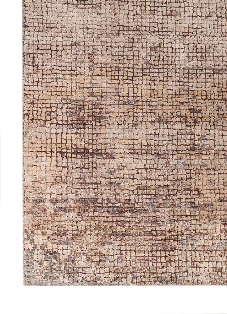 entropy red and orange wool and bamboo silk hand knotted Rug - Corner