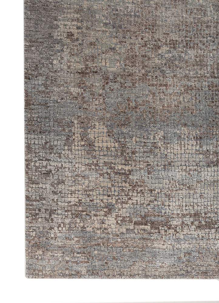 entropy grey and black wool and bamboo silk hand knotted Rug - Corner