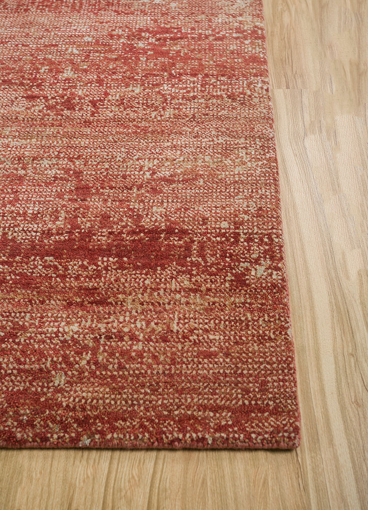 afterglow by kavi red and orange wool and silk hand knotted Rug - Corner