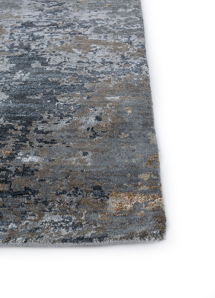 entropy grey and black wool and silk hand knotted Rug - Corner