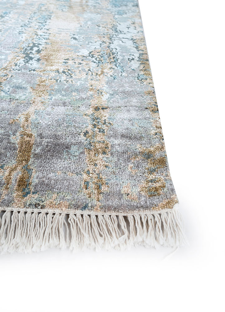 entropy blue wool and silk hand knotted Rug - Corner