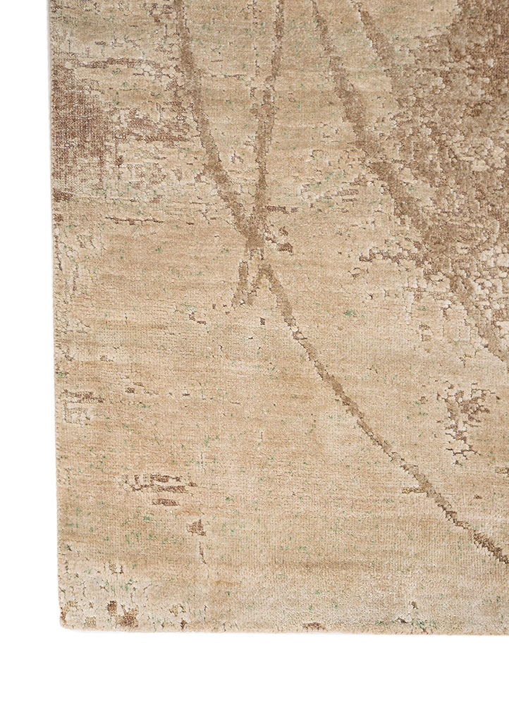 entropy beige and brown wool and silk hand knotted Rug - Corner