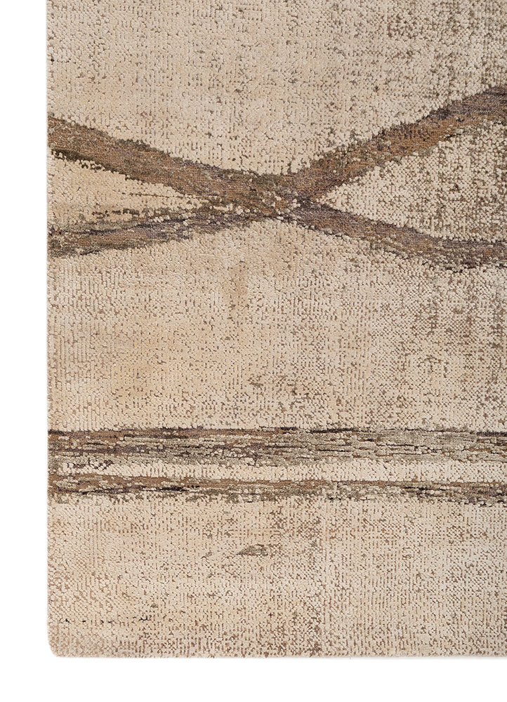 entropy ivory wool and silk hand knotted Rug - Corner