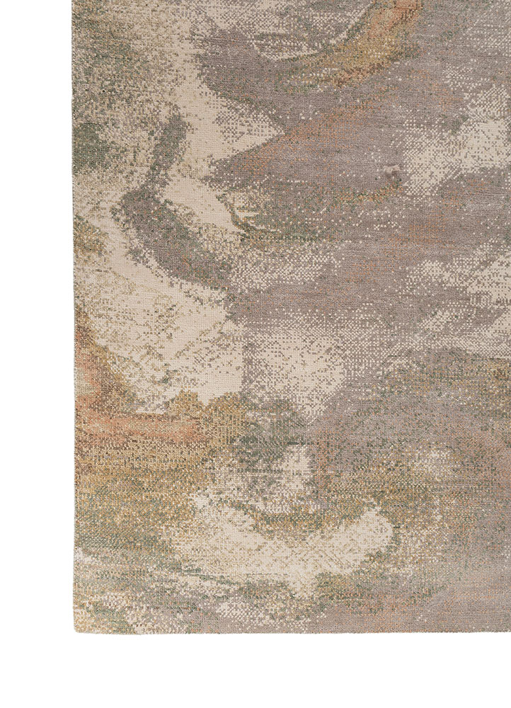 entropy ivory wool and silk hand knotted Rug - Corner