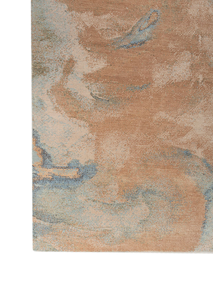 entropy beige and brown wool and silk hand knotted Rug - Corner