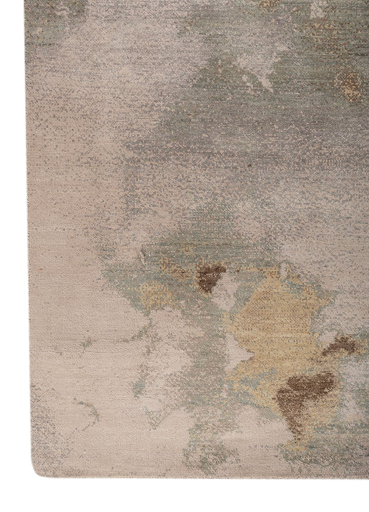 entropy ivory wool and silk hand knotted Rug - Corner