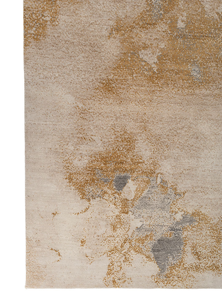 entropy ivory wool and silk hand knotted Rug - Corner