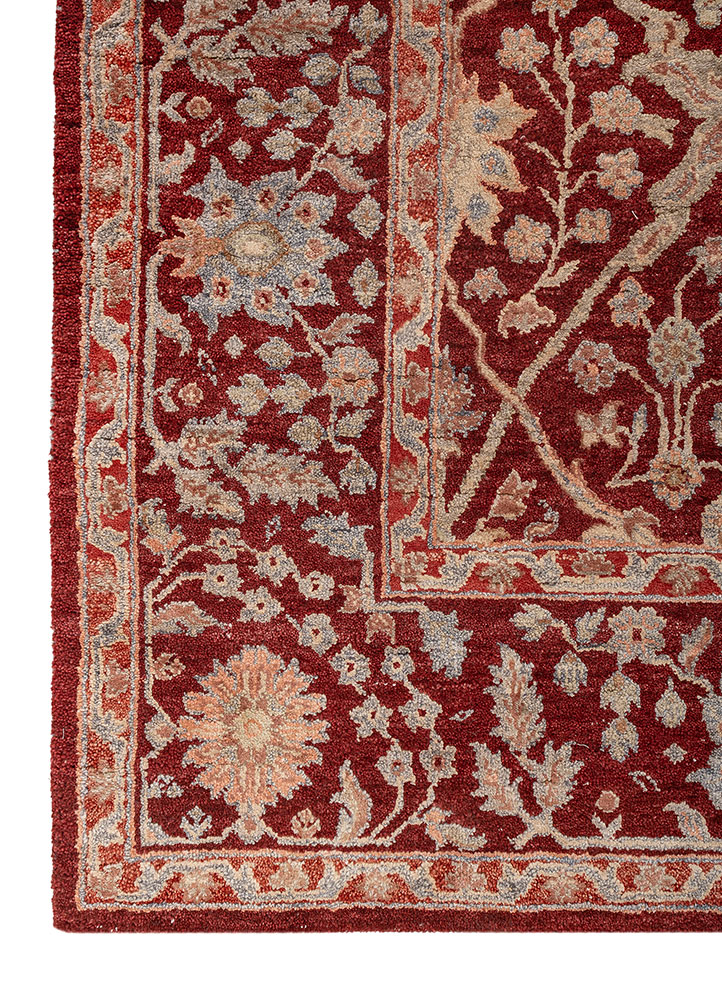 playing with tradition red and orange wool and silk hand knotted Rug - Corner