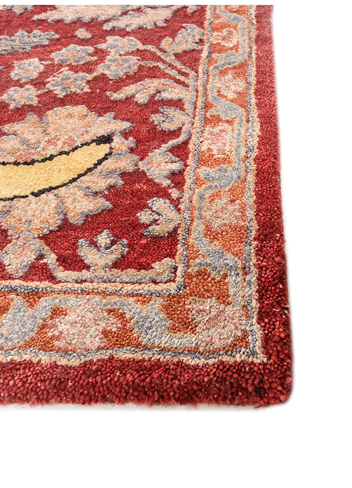 playing with tradition red and orange wool and silk hand knotted Rug - Corner
