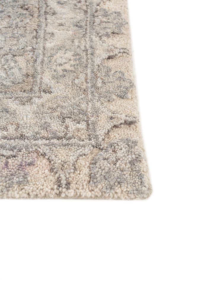 playing with tradition grey and black wool and silk hand knotted Rug - Corner