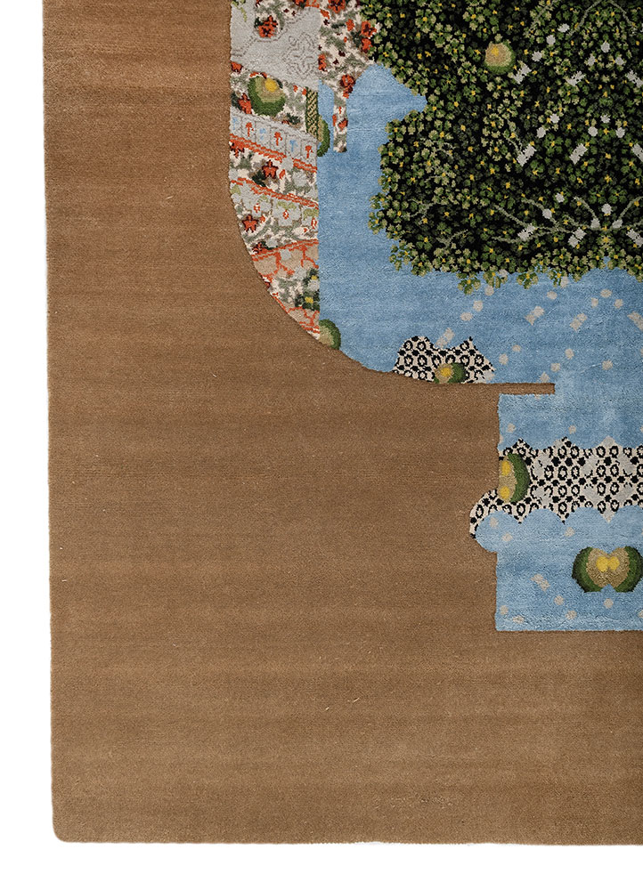 days beige and brown wool and silk hand knotted Rug - Corner