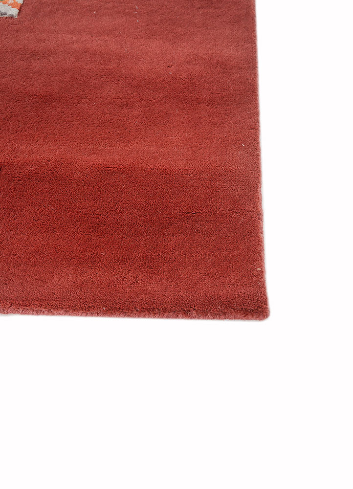 days red and orange wool and silk hand knotted Rug - Corner