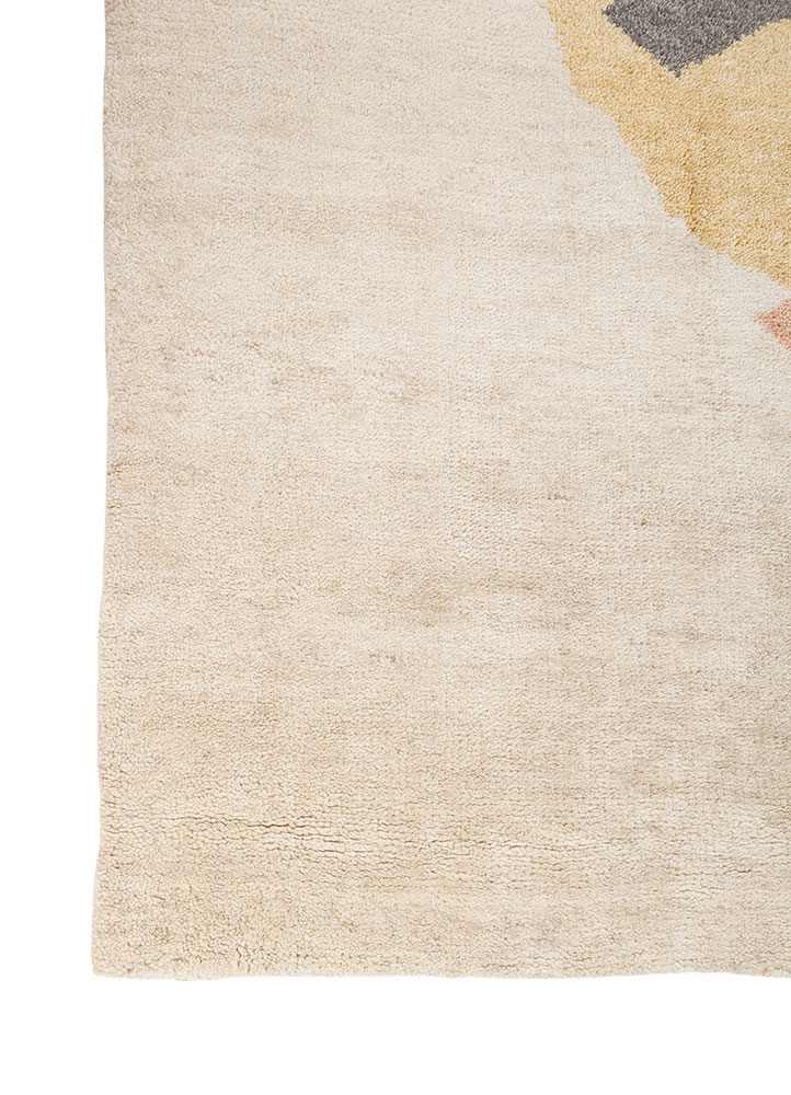 sthir beige and brown wool hand knotted Rug - Corner
