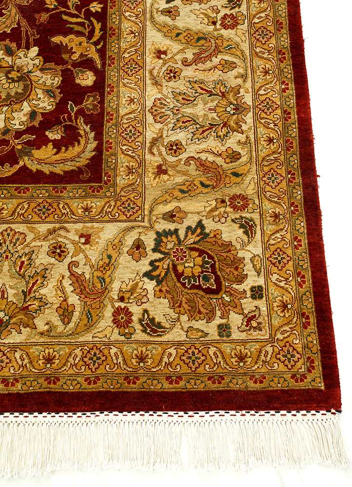 gulmarg red and orange silk hand knotted Rug - Corner