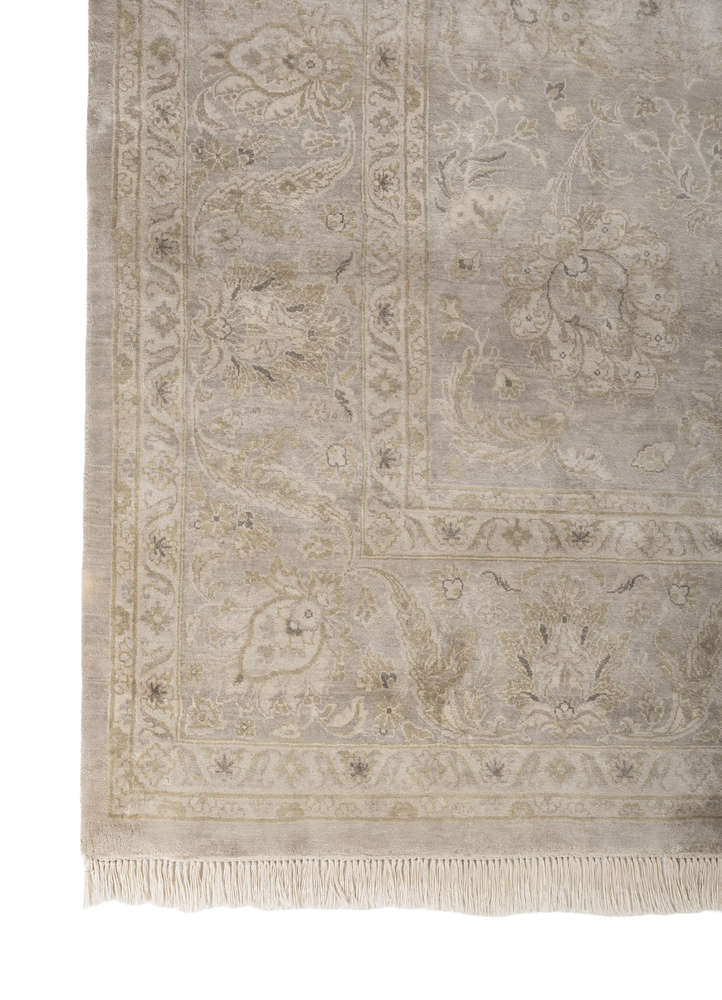 gulmarg grey and black silk hand knotted Rug - Corner