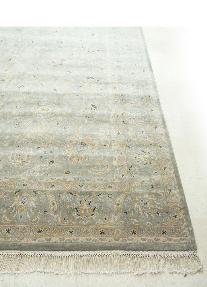gulmarg blue silk hand knotted Rug - Corner