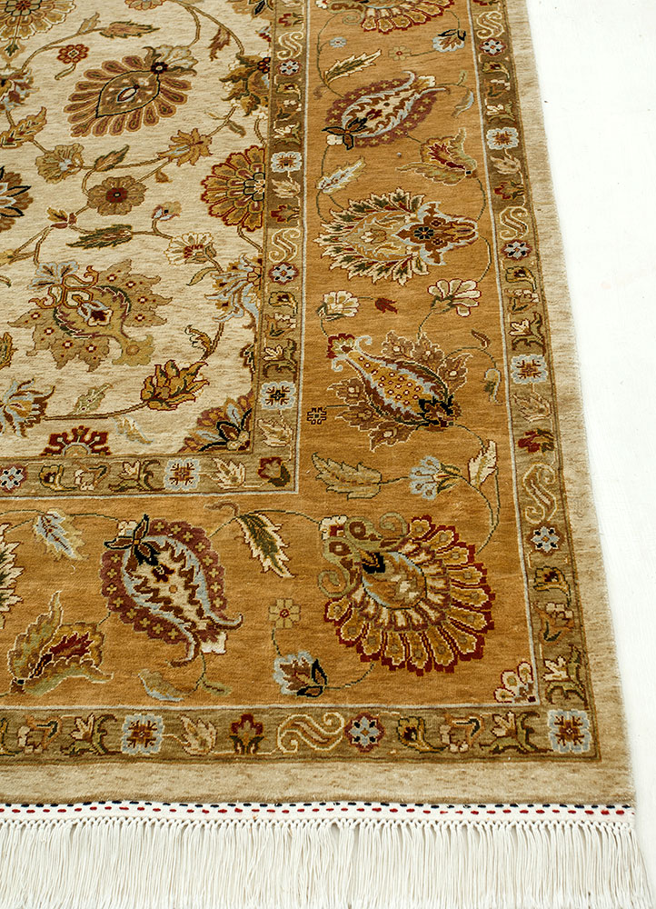 gulmarg beige and brown silk hand knotted Rug - Corner