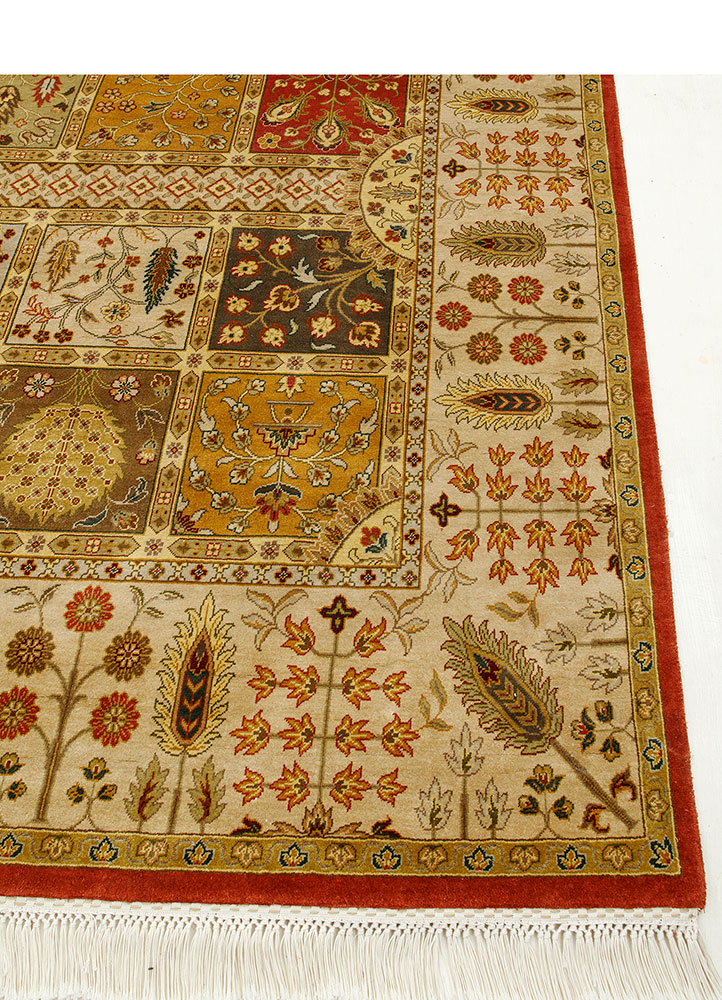 gulmarg red and orange silk hand knotted Rug - Corner