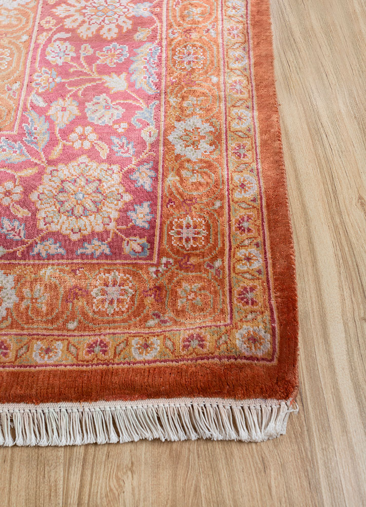 gulmarg red and orange silk hand knotted Rug - Corner