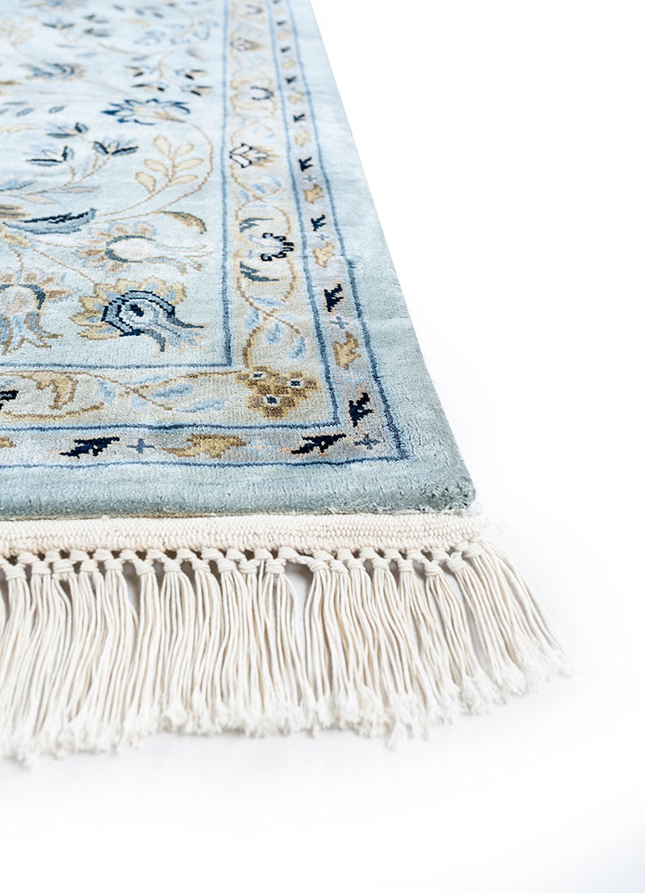 gulmarg blue silk hand knotted Rug - Corner