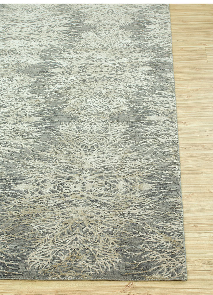 far east grey and black wool and silk hand knotted Rug - Corner