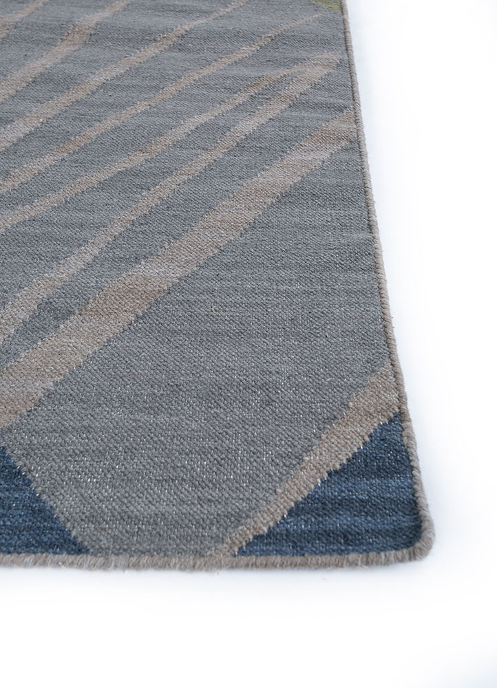 orenda grey and black wool flat weaves Rug - Corner