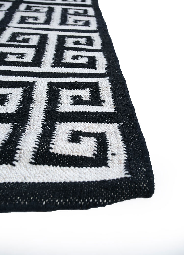 alhambra grey and black wool flat weaves Rug - Corner