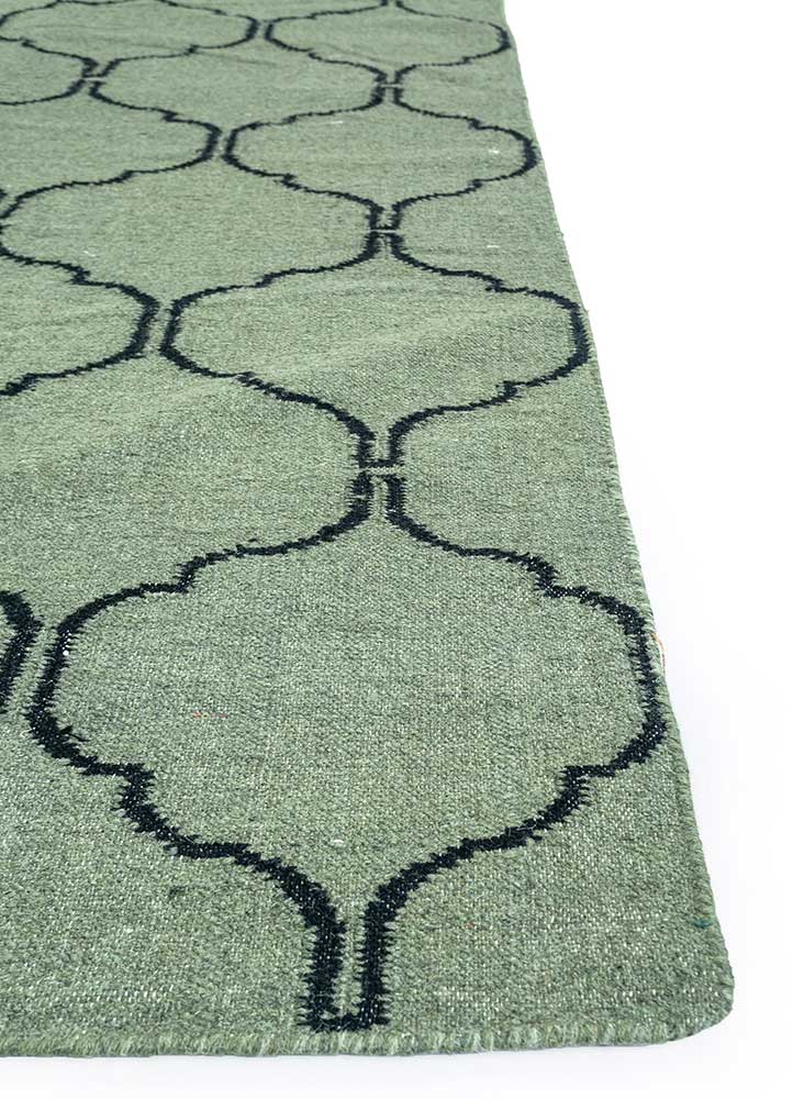 indusbar green wool flat weaves Rug - Corner