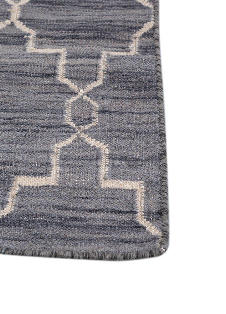 indusbar grey and black wool flat weaves Rug - Corner