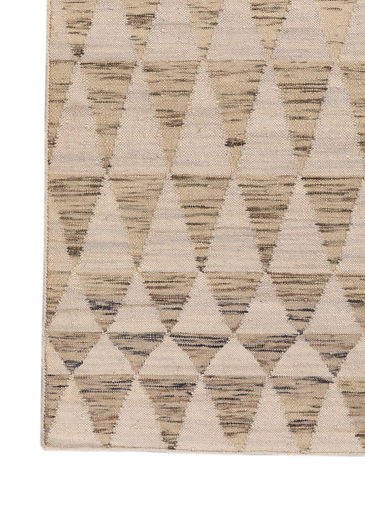 indusbar beige and brown wool flat weaves Rug - Corner